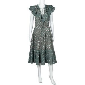 ULLA JOHNSON Green Cotton Floral Midi Sleeve Less Dress Size M
